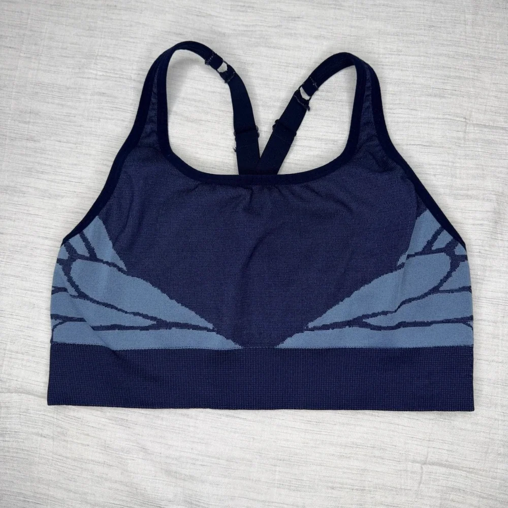 Fabletics Women Large Navy Blue Eliza Seamless Sports Bra Yoga Gym Athleisure